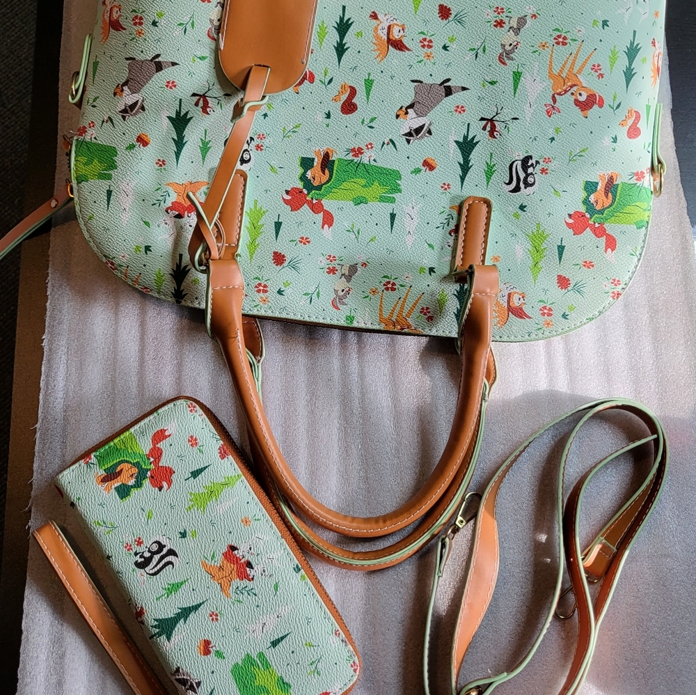 Leatherette Disney Bambi Tote bag purse with wallet.